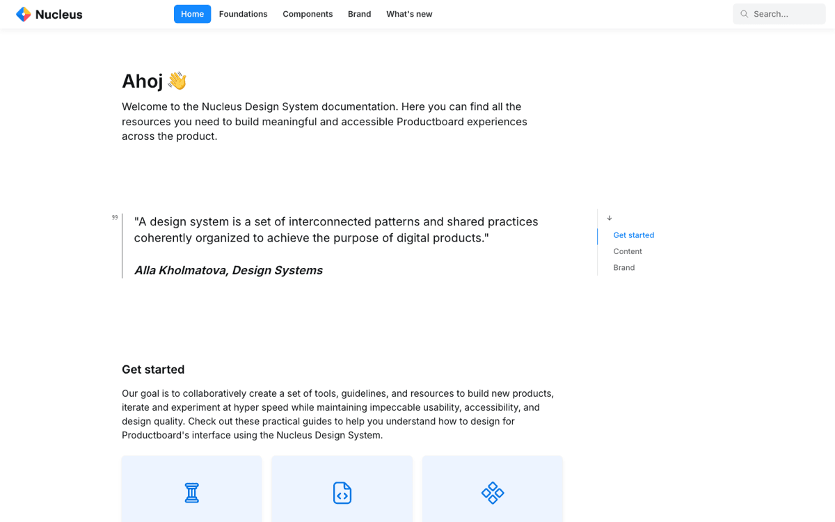 The Nucleus Design System documentation from Productboard
