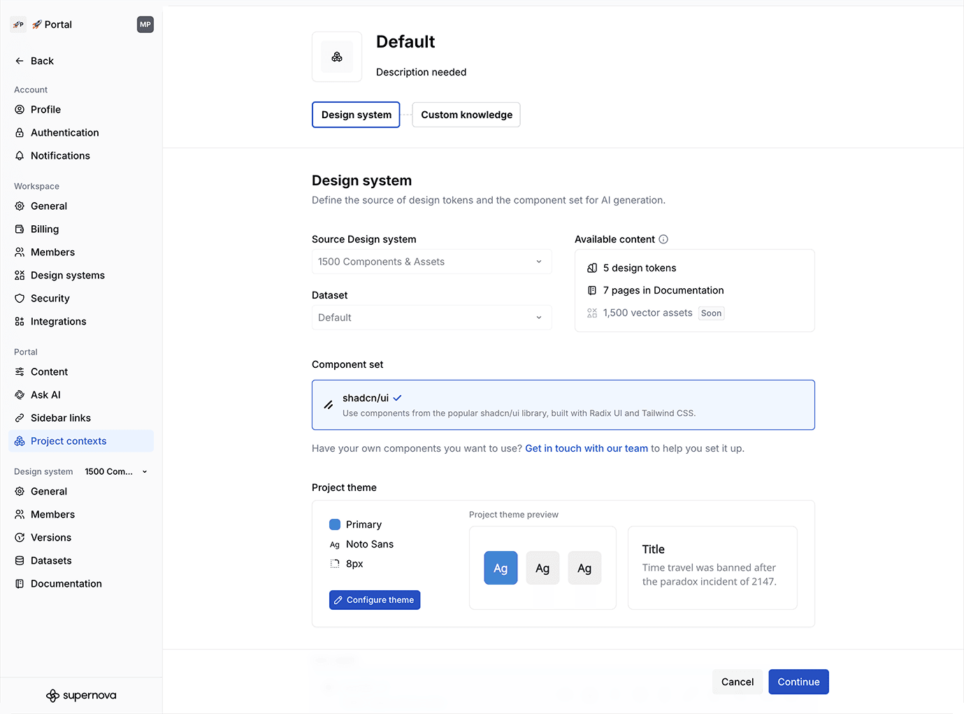 Supernova project contexts for design systems