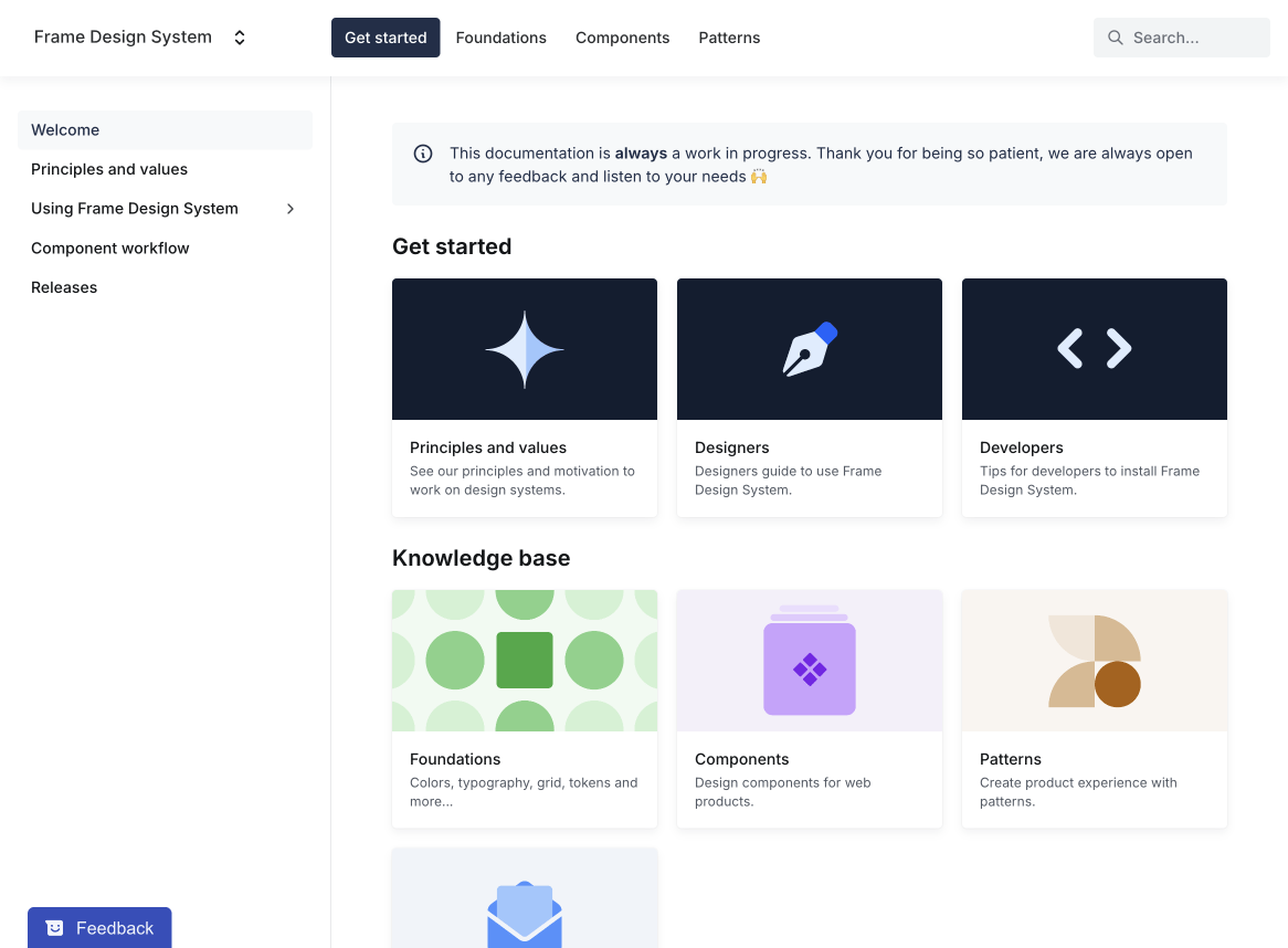 Frame design system documentation preview