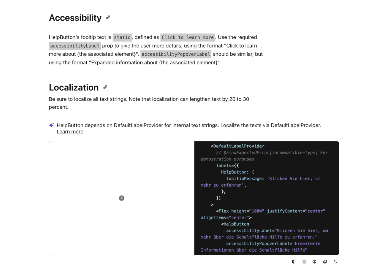 Gestalt's Icon Button component accessibility and localization guidance.