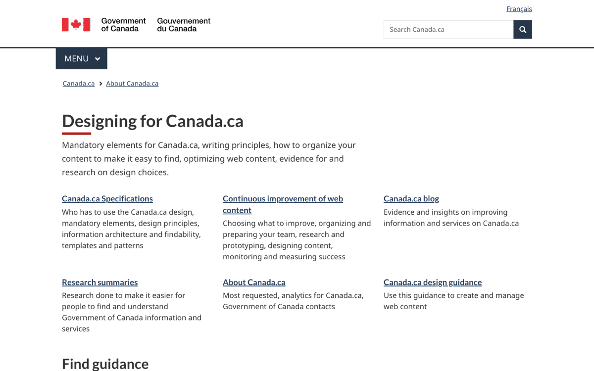 The Designing for Canada.ca homepage