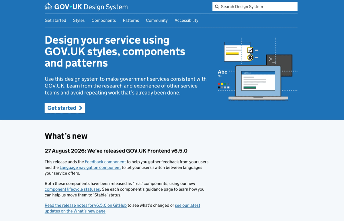 The GOV.UK Design System homepage